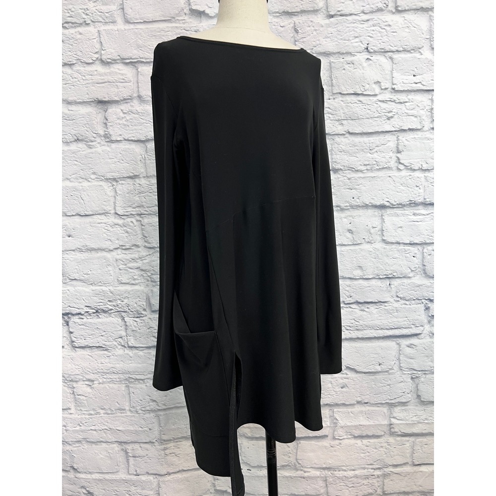 Sympli Tunic Top Womens 12 Black Excellent Asymmetrical Pocket Long Sleeve Tunic